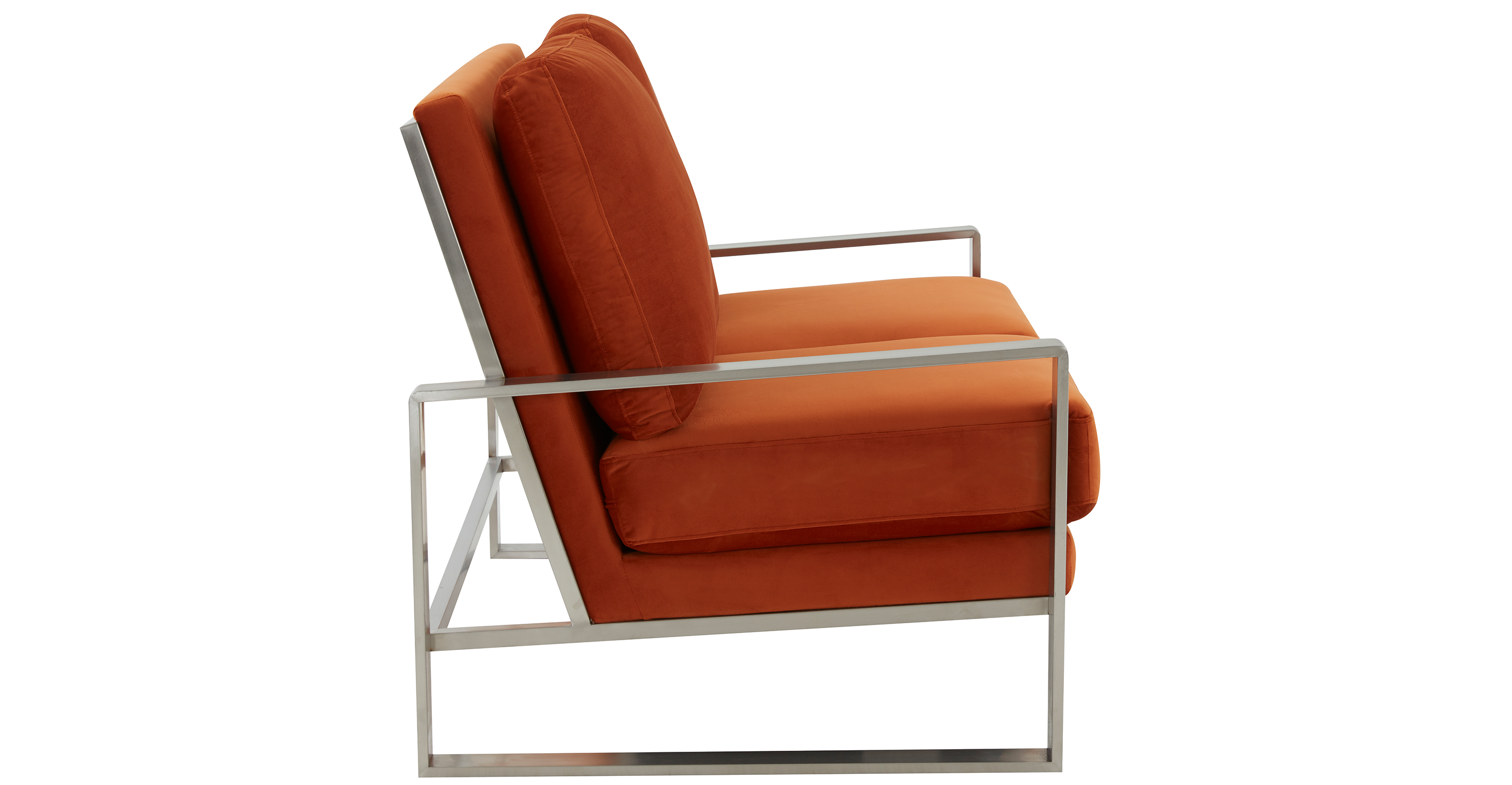 Jefferson Contemporary Velvet/Leather Loveseat with Stainless Steel Frame Orange / Velvet / Silver