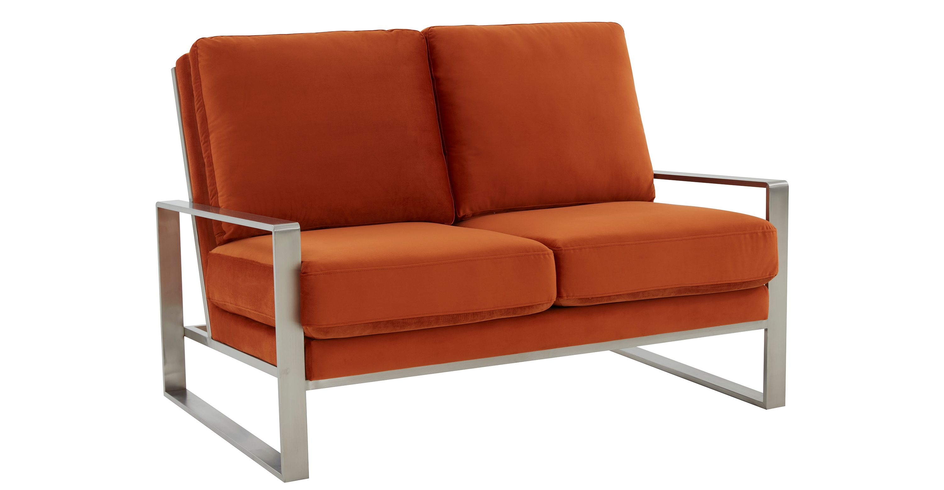 Jefferson Contemporary Velvet/Leather Loveseat with Stainless Steel Frame Orange / Velvet / Silver