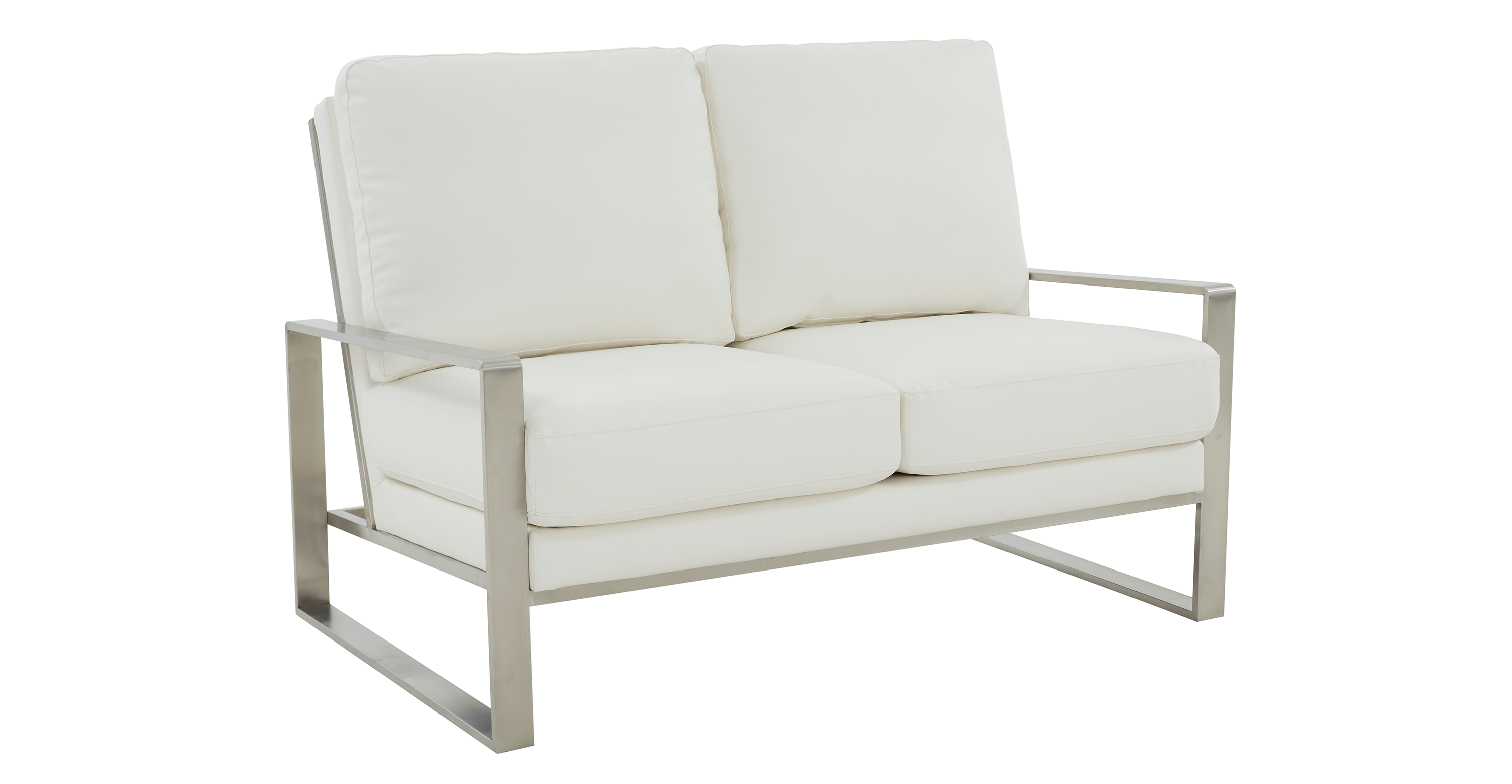 Jefferson Contemporary Velvet/Leather Loveseat with Stainless Steel Frame White / Leather / Silver