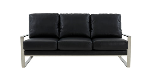 Jefferson 3-Seater Velvet/Leather Full Size Sofa in Stainless Steel Black / Leather / Silver