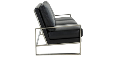 Jefferson 3-Seater Velvet/Leather Full Size Sofa in Stainless Steel Black / Leather / Silver