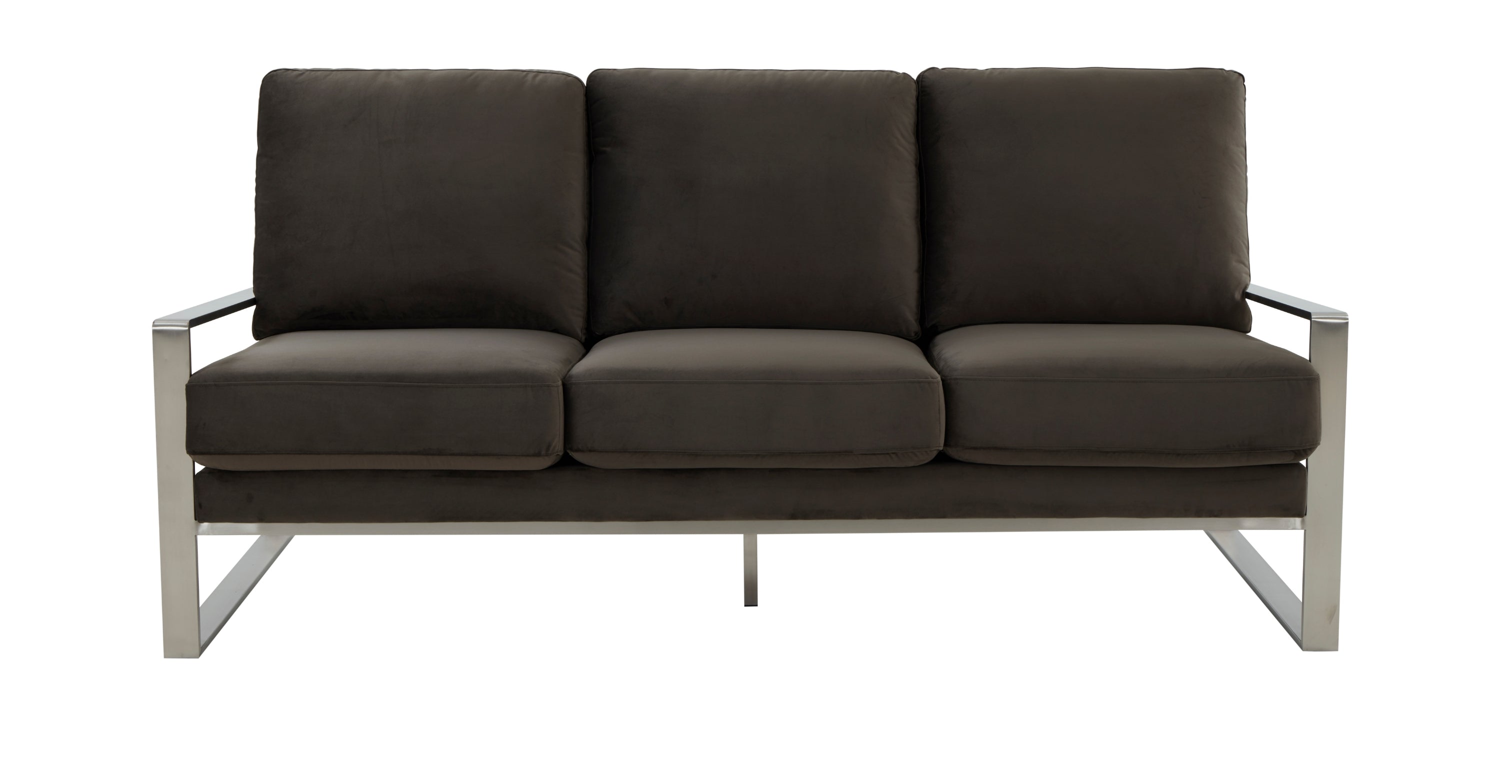 Jefferson 3-Seater Velvet/Leather Full Size Sofa in Stainless Steel Dark Grey / Velvet / Silver