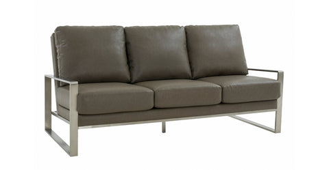 Jefferson 3-Seater Velvet/Leather Full Size Sofa in Stainless Steel Grey / Leather / Silver