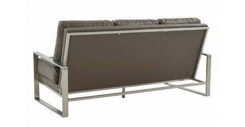 Jefferson 3-Seater Velvet/Leather Full Size Sofa in Stainless Steel Grey / Leather / Silver