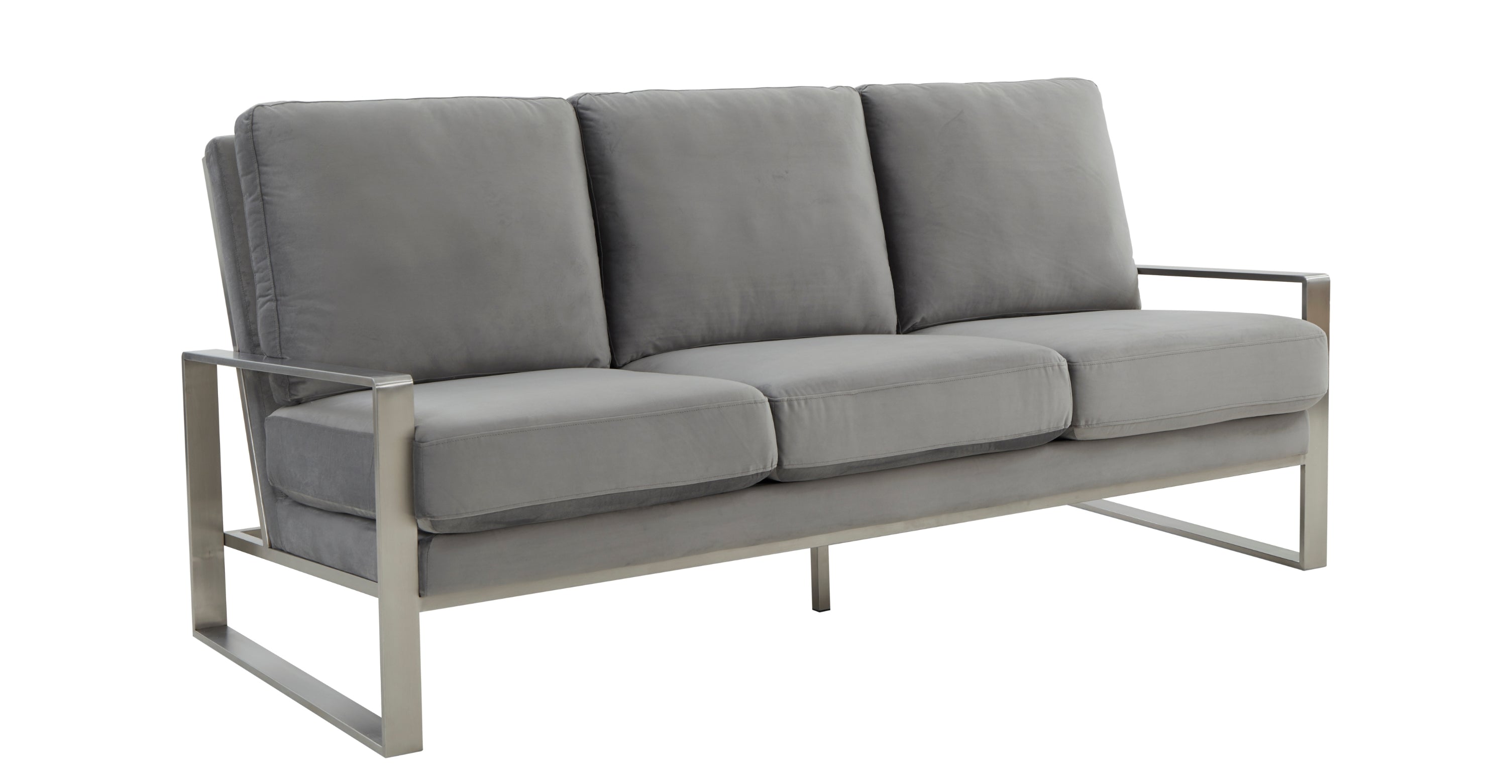 Jefferson 3-Seater Velvet/Leather Full Size Sofa in Stainless Steel Light Grey / Velvet / Silver