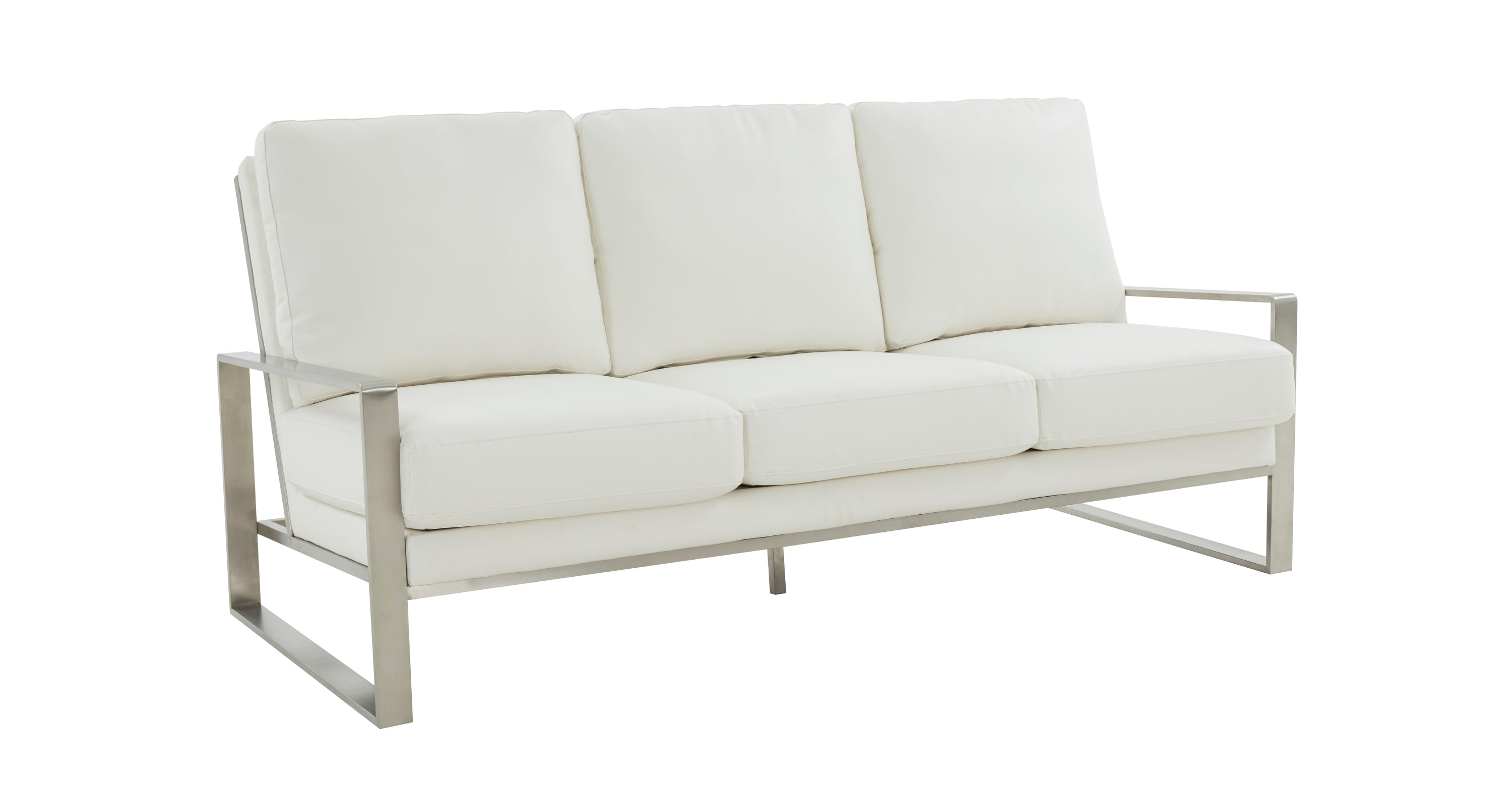 Jefferson 3-Seater Velvet/Leather Full Size Sofa in Stainless Steel White / Leather / Silver