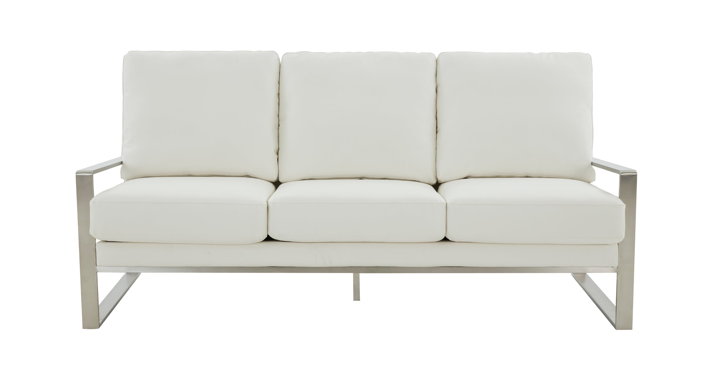 Jefferson 3-Seater Velvet/Leather Full Size Sofa in Stainless Steel White / Leather / Silver