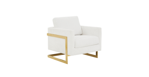 Lincoln Modern Upholstered Accent Armchair With Gold/Black Metal Frame Gold / White / Boucle