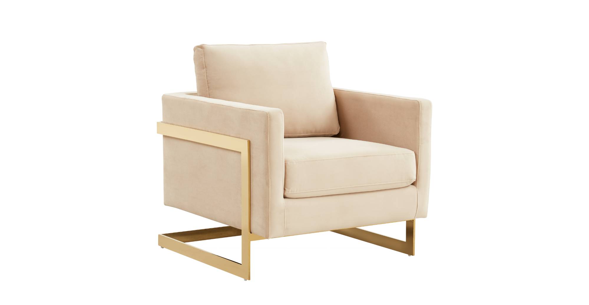 Lincoln Modern Upholstered Accent Armchair With Gold/Black Metal Frame Gold / Beige / Velvet