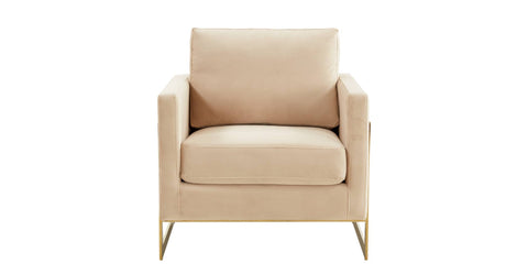 Lincoln Modern Upholstered Accent Armchair With Gold/Black Metal Frame Gold / Beige / Velvet