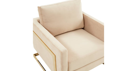 Lincoln Modern Upholstered Accent Armchair With Gold/Black Metal Frame Gold / Beige / Velvet