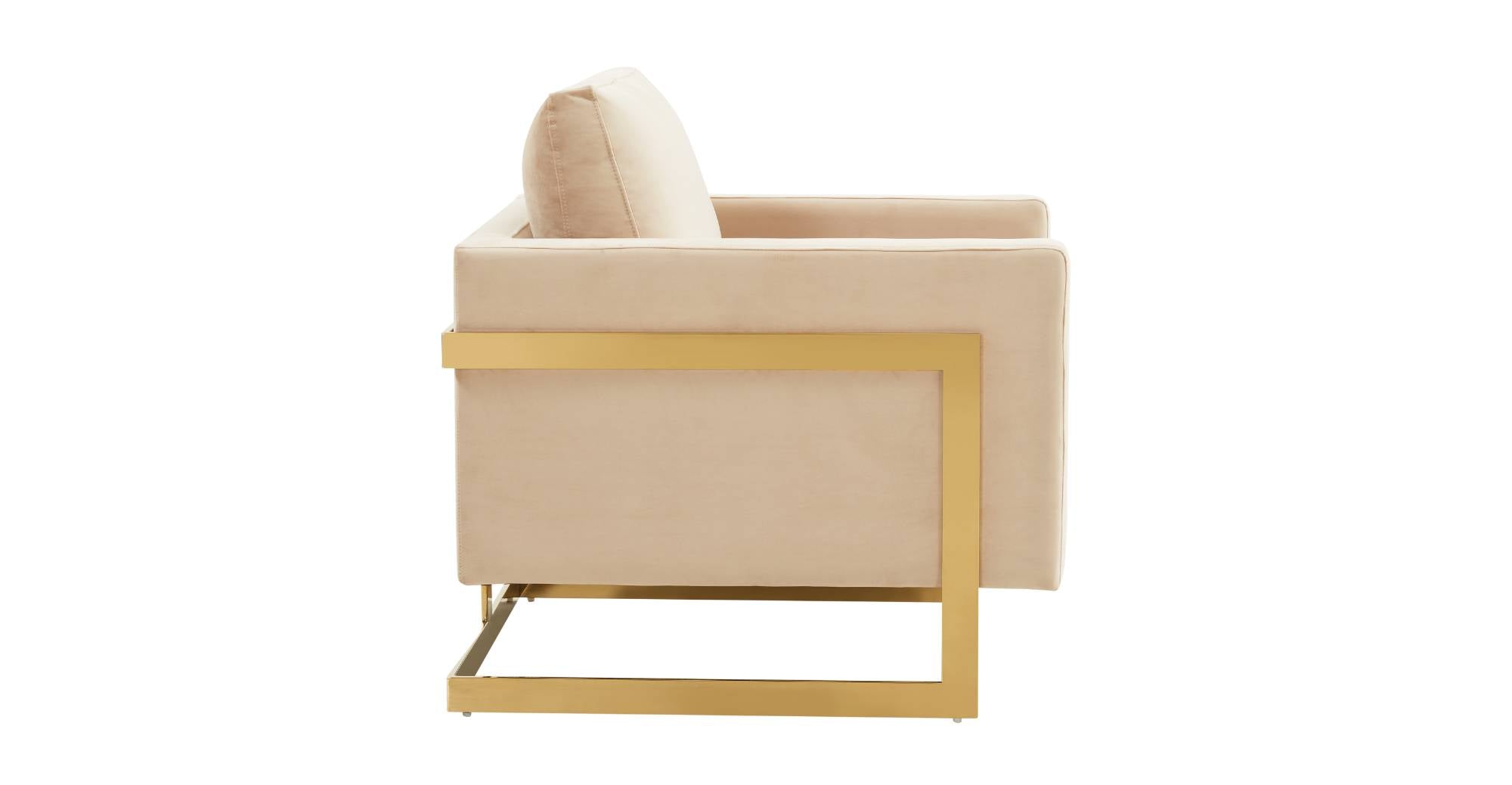 Lincoln Modern Upholstered Accent Armchair With Gold/Black Metal Frame Gold / Beige / Velvet