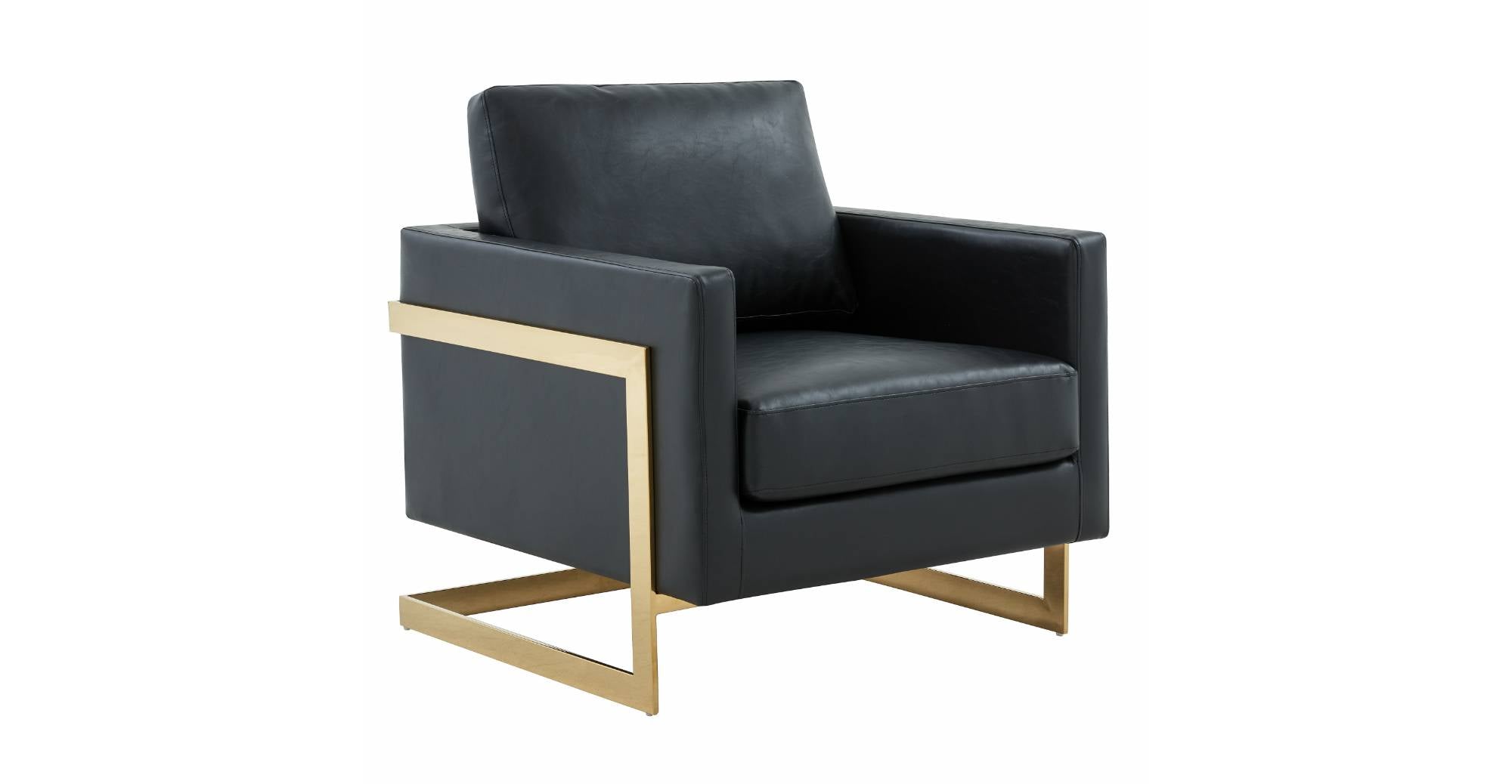 Lincoln Modern Upholstered Accent Armchair With Gold/Black Metal Frame Gold / Black / Leather