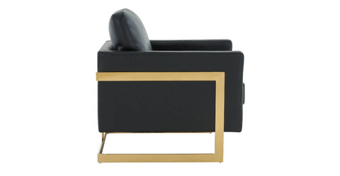 Lincoln Modern Upholstered Accent Armchair With Gold/Black Metal Frame Gold / Black / Leather