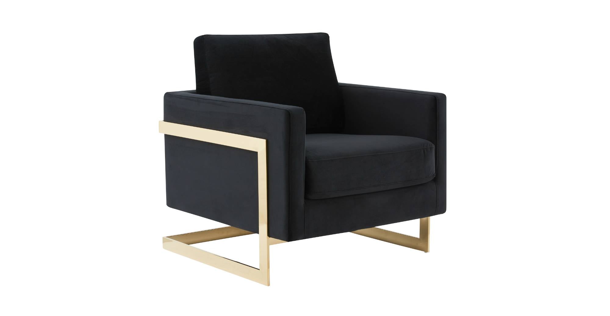 Lincoln Modern Upholstered Accent Armchair With Gold/Black Metal Frame Gold / Midnight Black / Velvet