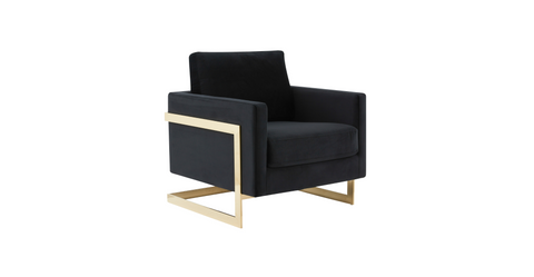 Lincoln Modern Upholstered Accent Armchair With Gold/Black Metal Frame Gold / Midnight Black / Velvet