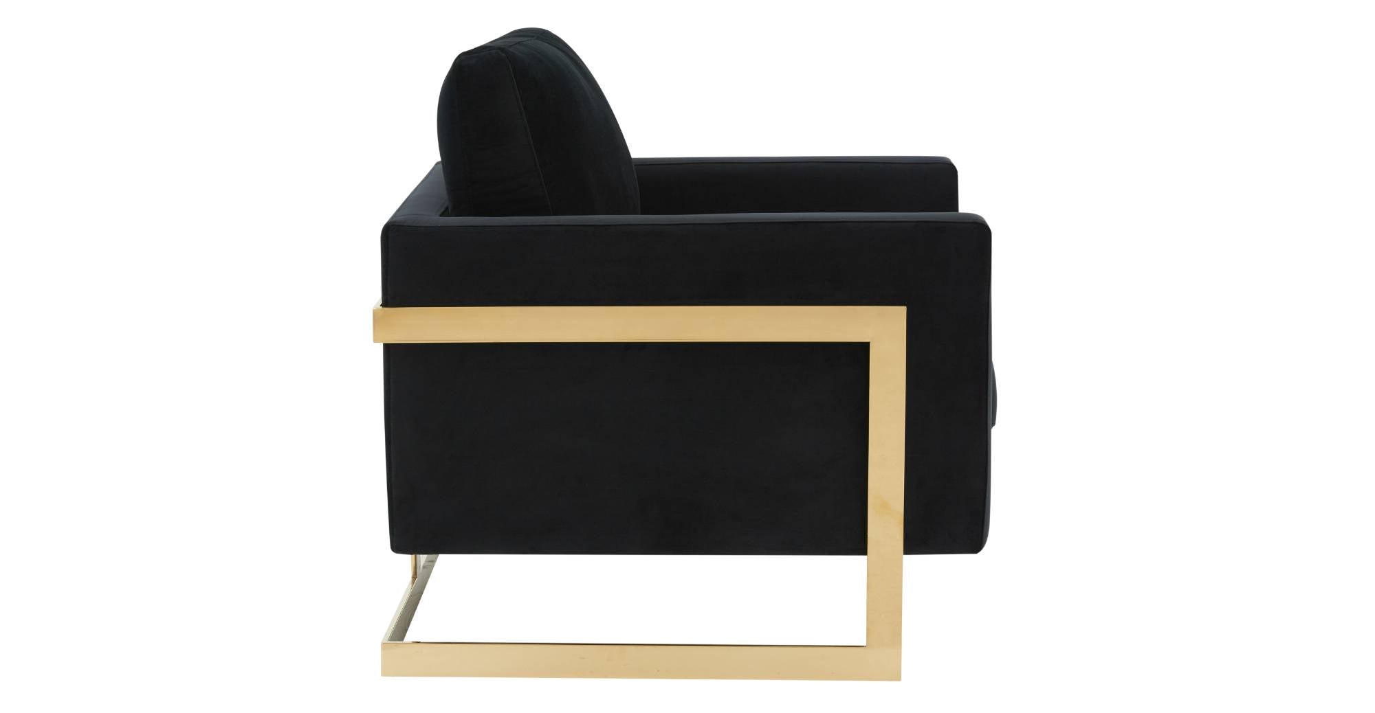 Lincoln Modern Upholstered Accent Armchair With Gold/Black Metal Frame Gold / Midnight Black / Velvet