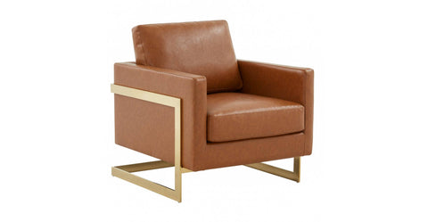 Lincoln Modern Upholstered Accent Armchair With Gold/Black Metal Frame Gold / Cognac Tan / Leather