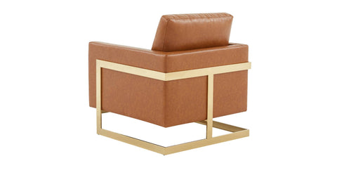 Lincoln Modern Upholstered Accent Armchair With Gold/Black Metal Frame Gold / Cognac Tan / Leather