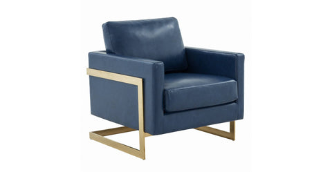 Lincoln Modern Upholstered Accent Armchair With Gold/Black Metal Frame Gold / Navy Blue / Leather