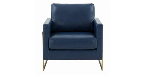 Lincoln Modern Upholstered Accent Armchair With Gold/Black Metal Frame Gold / Navy Blue / Leather