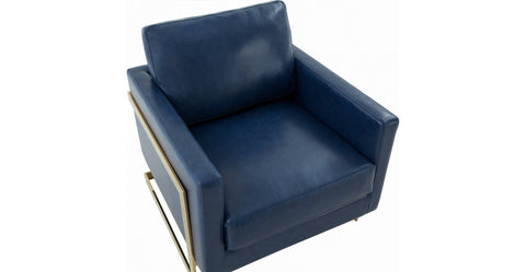 Lincoln Modern Upholstered Accent Armchair With Gold/Black Metal Frame Gold / Navy Blue / Leather