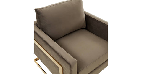 Lincoln Modern Upholstered Accent Armchair With Gold/Black Metal Frame Gold / Dark Grey / Velvet