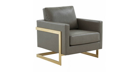 Lincoln Modern Upholstered Accent Armchair With Gold/Black Metal Frame Gold / Grey / Leather