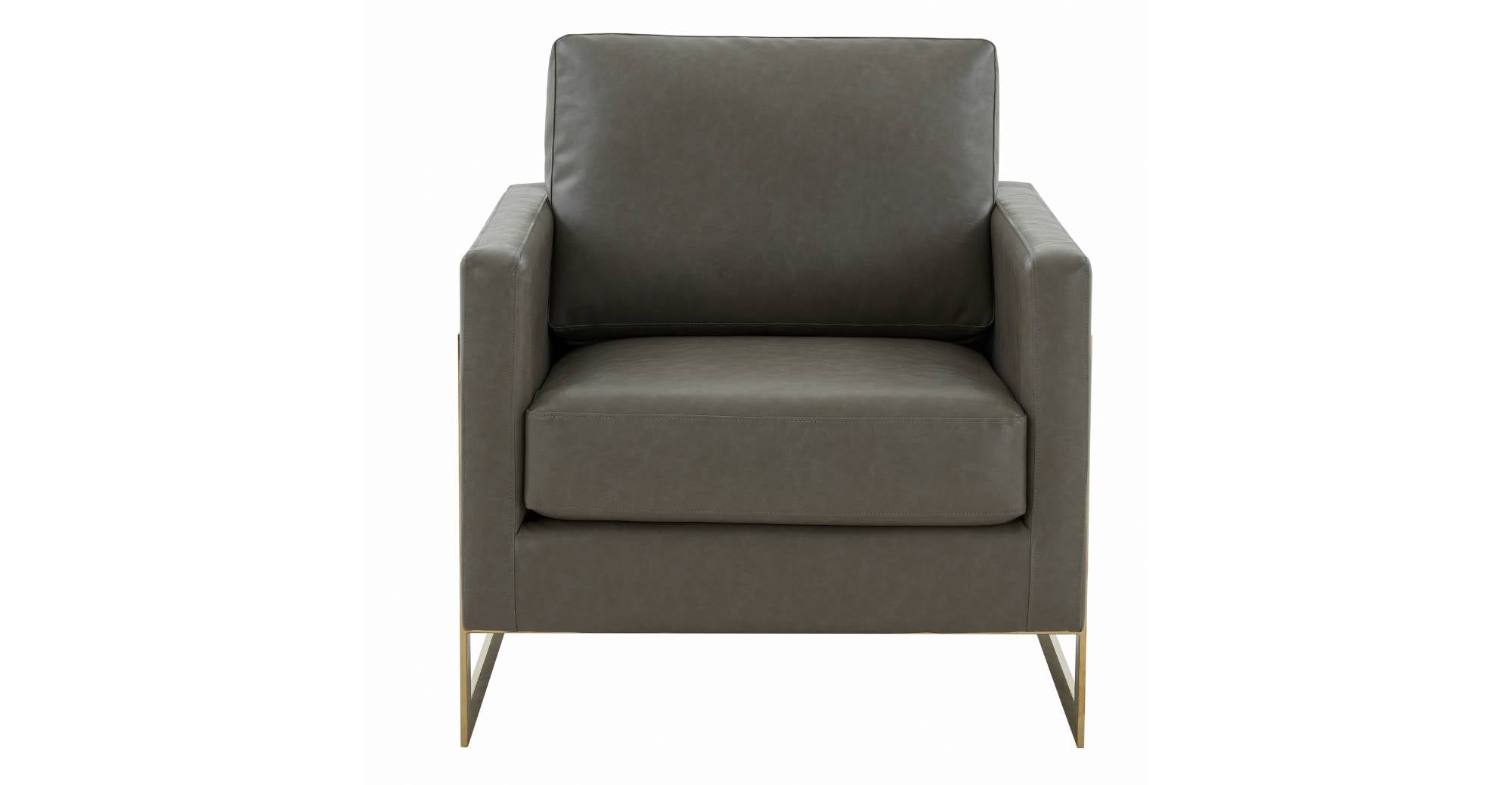 Lincoln Modern Upholstered Accent Armchair With Gold/Black Metal Frame Gold / Grey / Leather