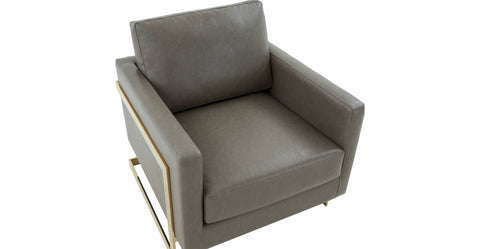 Lincoln Modern Upholstered Accent Armchair With Gold/Black Metal Frame Gold / Grey / Leather