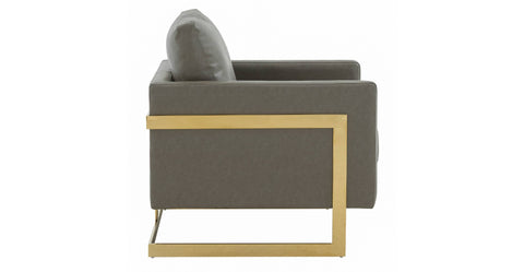 Lincoln Modern Upholstered Accent Armchair With Gold/Black Metal Frame Gold / Grey / Leather