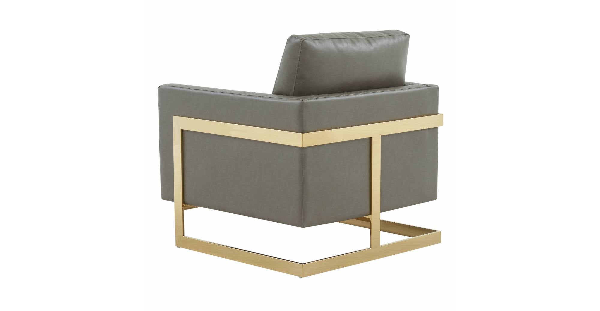 Lincoln Modern Upholstered Accent Armchair With Gold/Black Metal Frame Gold / Grey / Leather