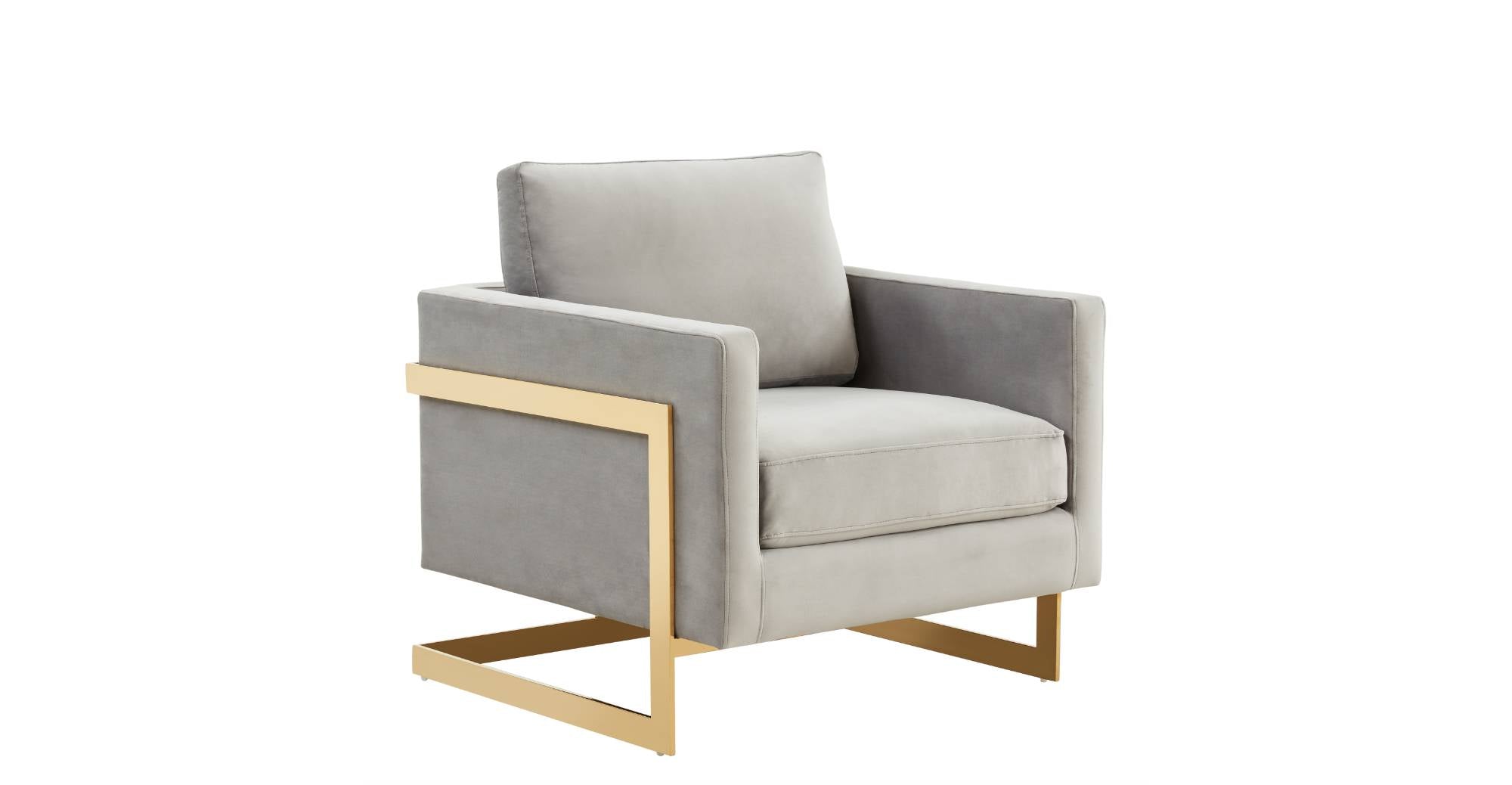 Lincoln Modern Upholstered Accent Armchair With Gold/Black Metal Frame Gold / Light Grey / Velvet