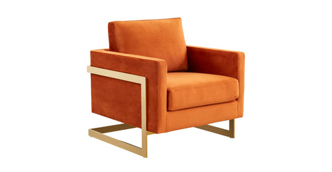 Lincoln Modern Upholstered Accent Armchair With Gold/Black Metal Frame Gold / Orange Marmalade / Velvet