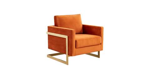 Lincoln Modern Upholstered Accent Armchair With Gold/Black Metal Frame Gold / Orange Marmalade / Velvet