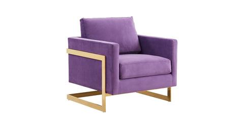 Lincoln Modern Upholstered Accent Armchair With Gold/Black Metal Frame Gold / Purple / Velvet