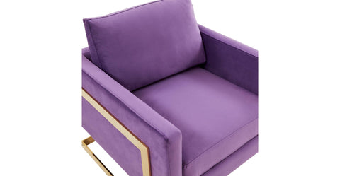 Lincoln Modern Upholstered Accent Armchair With Gold/Black Metal Frame Gold / Purple / Velvet