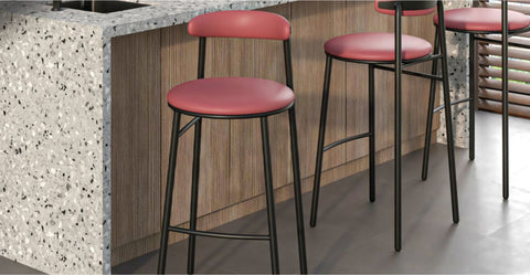 Lume Series Modern Bar Stool Upholstered in Leather for Dining Room and Kitchen Burgundy