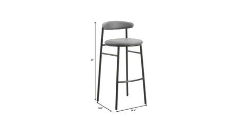 Lume Series Modern Bar Stool Upholstered in Leather for Dining Room and Kitchen Charcoal