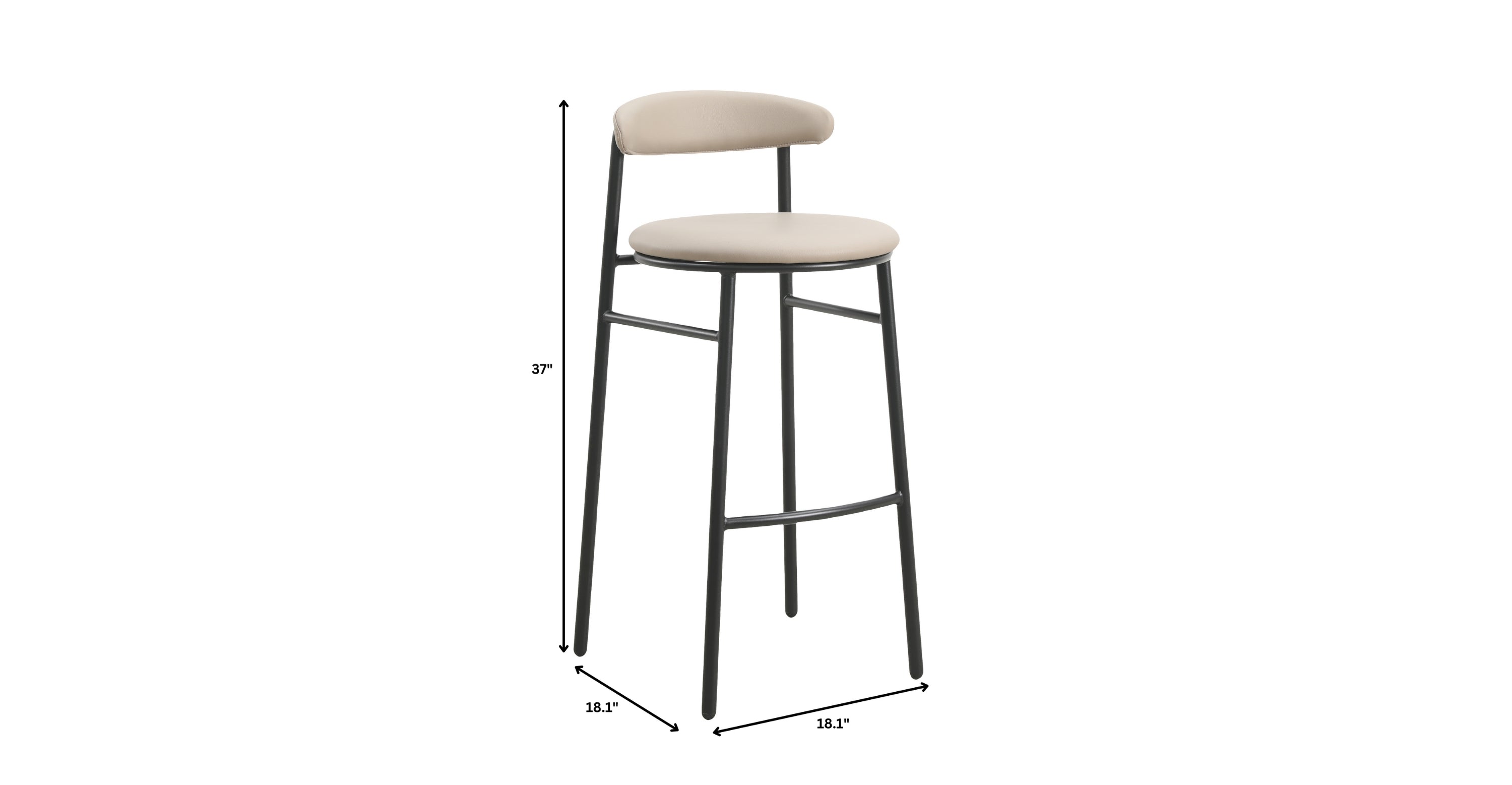 Lume Series Modern Bar Stool Upholstered in Leather for Dining Room and Kitchen Dark Taupe