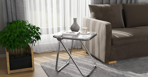 Lawrence Square Folding Side Table with Plastic Tabletop in Chrome Aluminum Frame Clear