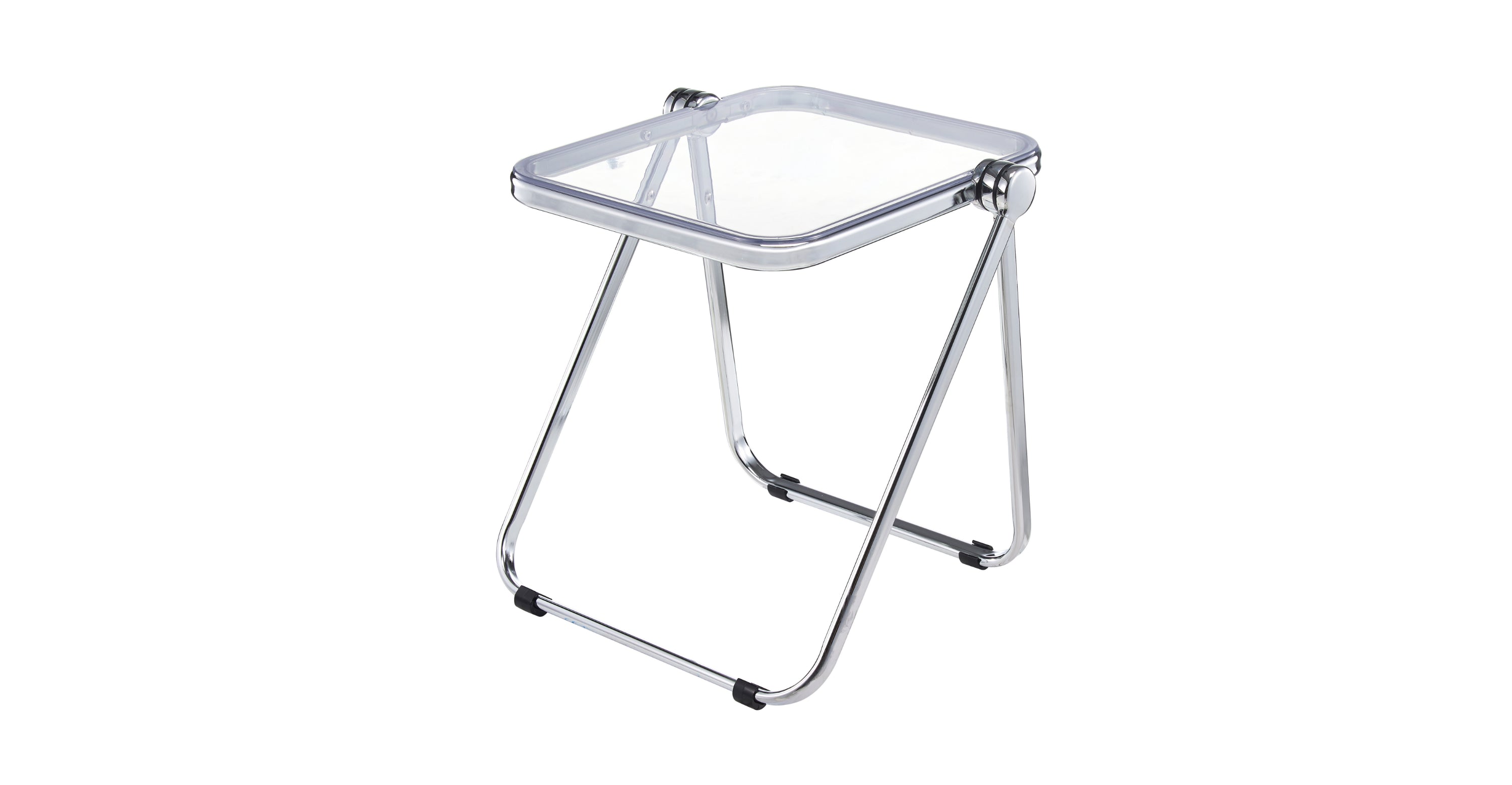 Lawrence Square Folding Side Table with Plastic Tabletop in Chrome Aluminum Frame Clear