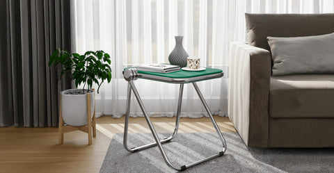 Lawrence Square Folding Side Table with Plastic Tabletop in Chrome Aluminum Frame Green