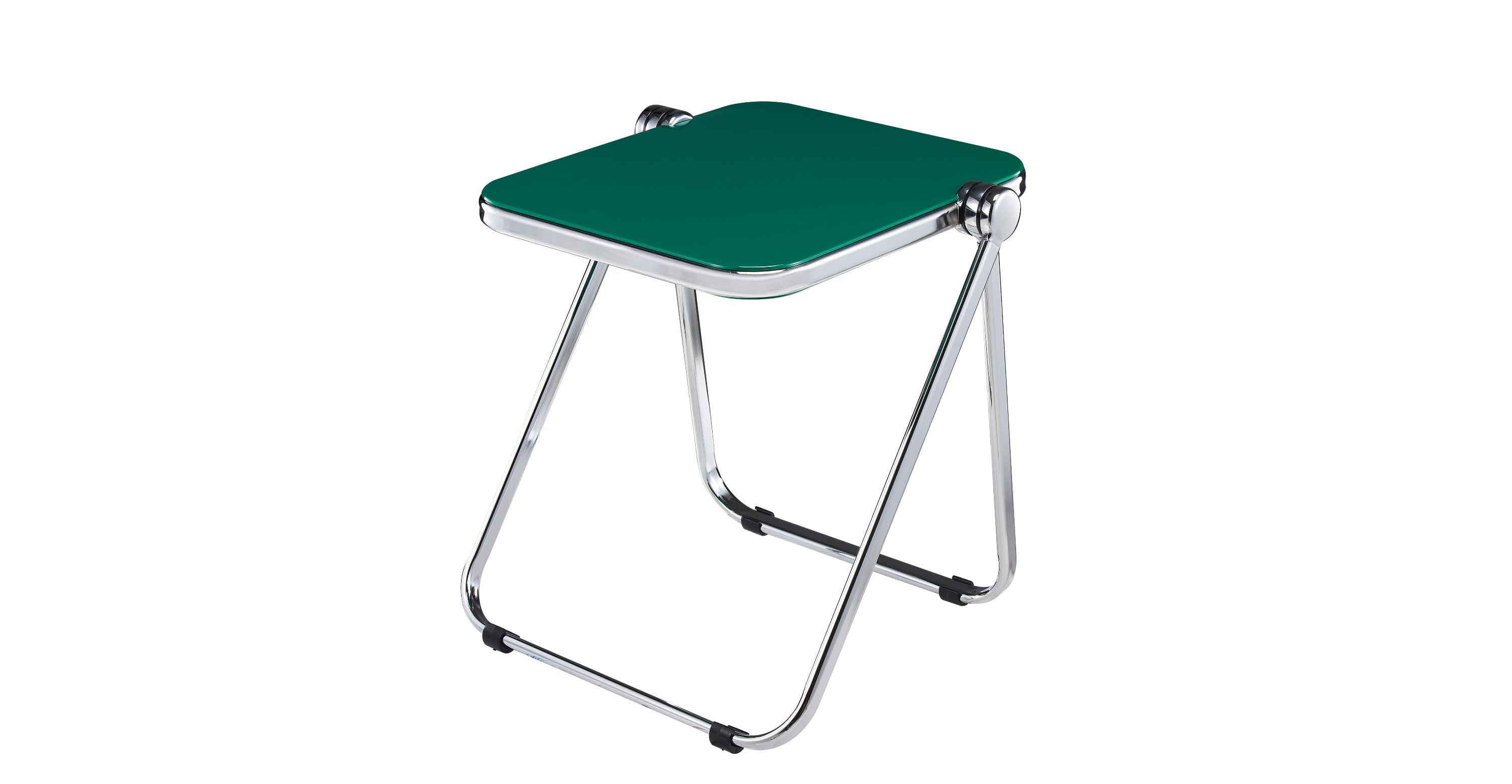 Lawrence Square Folding Side Table with Plastic Tabletop in Chrome Aluminum Frame Green