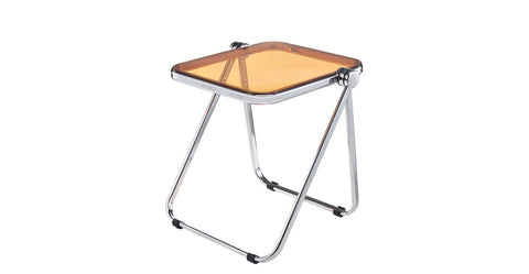 Lawrence Square Folding Side Table with Plastic Tabletop in Chrome Aluminum Frame Orange