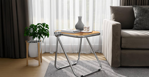 Lawrence Square Folding Side Table with Plastic Tabletop in Chrome Aluminum Frame Orange