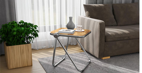 Lawrence Square Folding Side Table with Plastic Tabletop in Chrome Aluminum Frame Orange