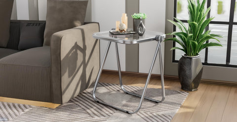 Square Folding Side Table with Plastic Tabletop and Iron Frame Clear