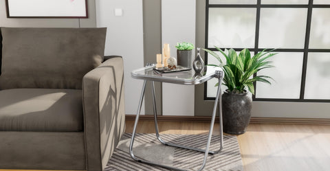 Square Folding Side Table with Plastic Tabletop and Iron Frame Clear