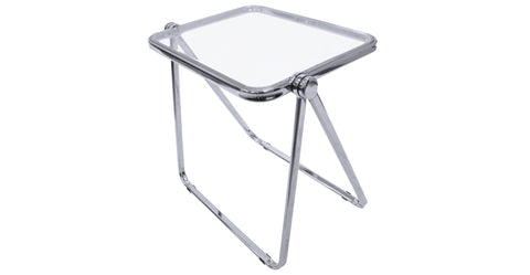 Square Folding Side Table with Plastic Tabletop and Iron Frame Transparent Black